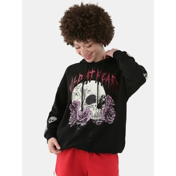 No Boundaries Jackets & Blazers - No Boundaries Black Hoodie with Skull and Purple Rose Design